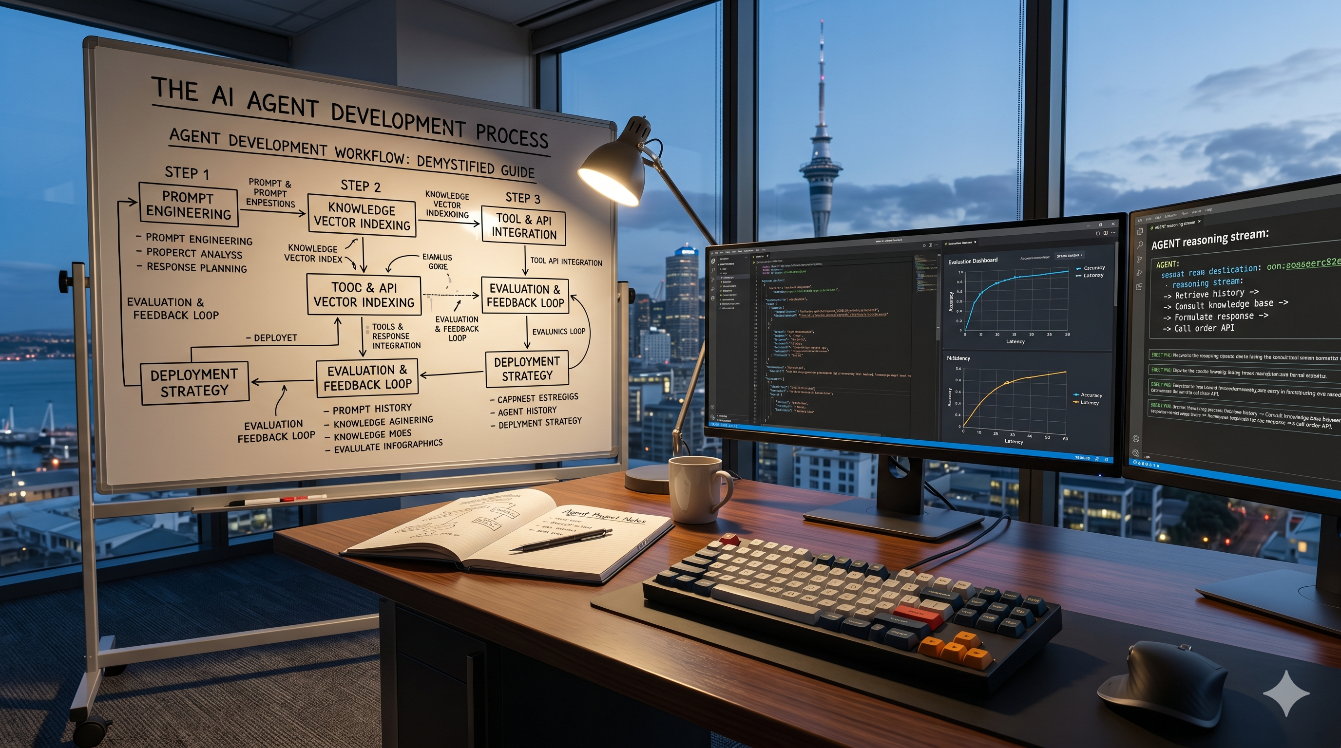 Diagram of the AI agent development process from design to deployment